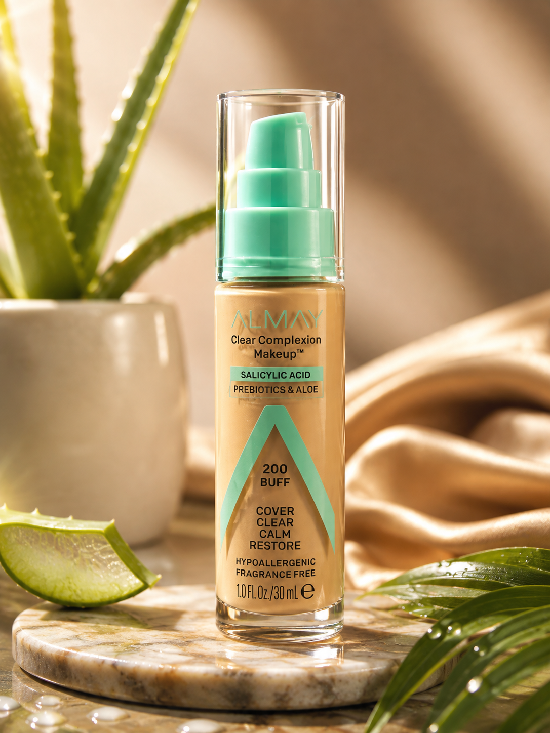 Almay Clear Complexion Foundation Makeup, Hypoallergenic, 200 Buff, 1 fl oz