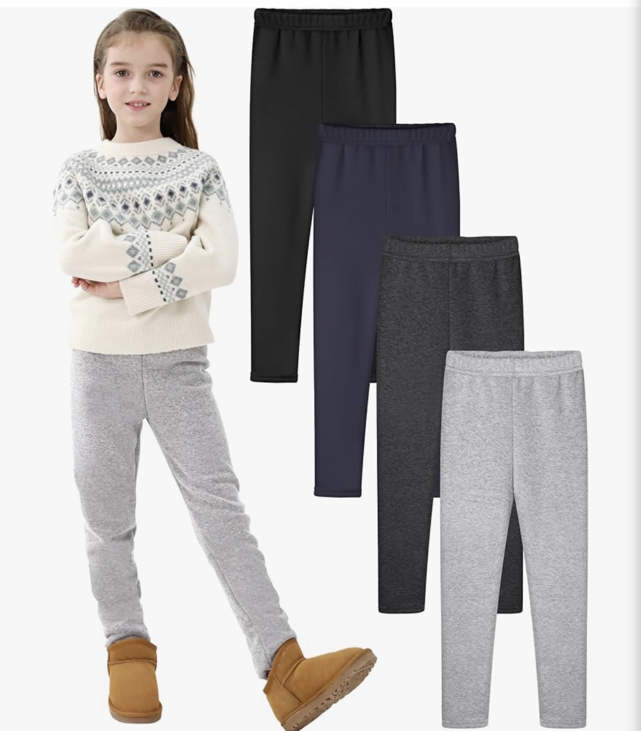Resinta 4 Pack Girls Winter Warm Fleece Lined Leggings Thick Thermal Tights Pants Soft Stretchy Leggings additional image
