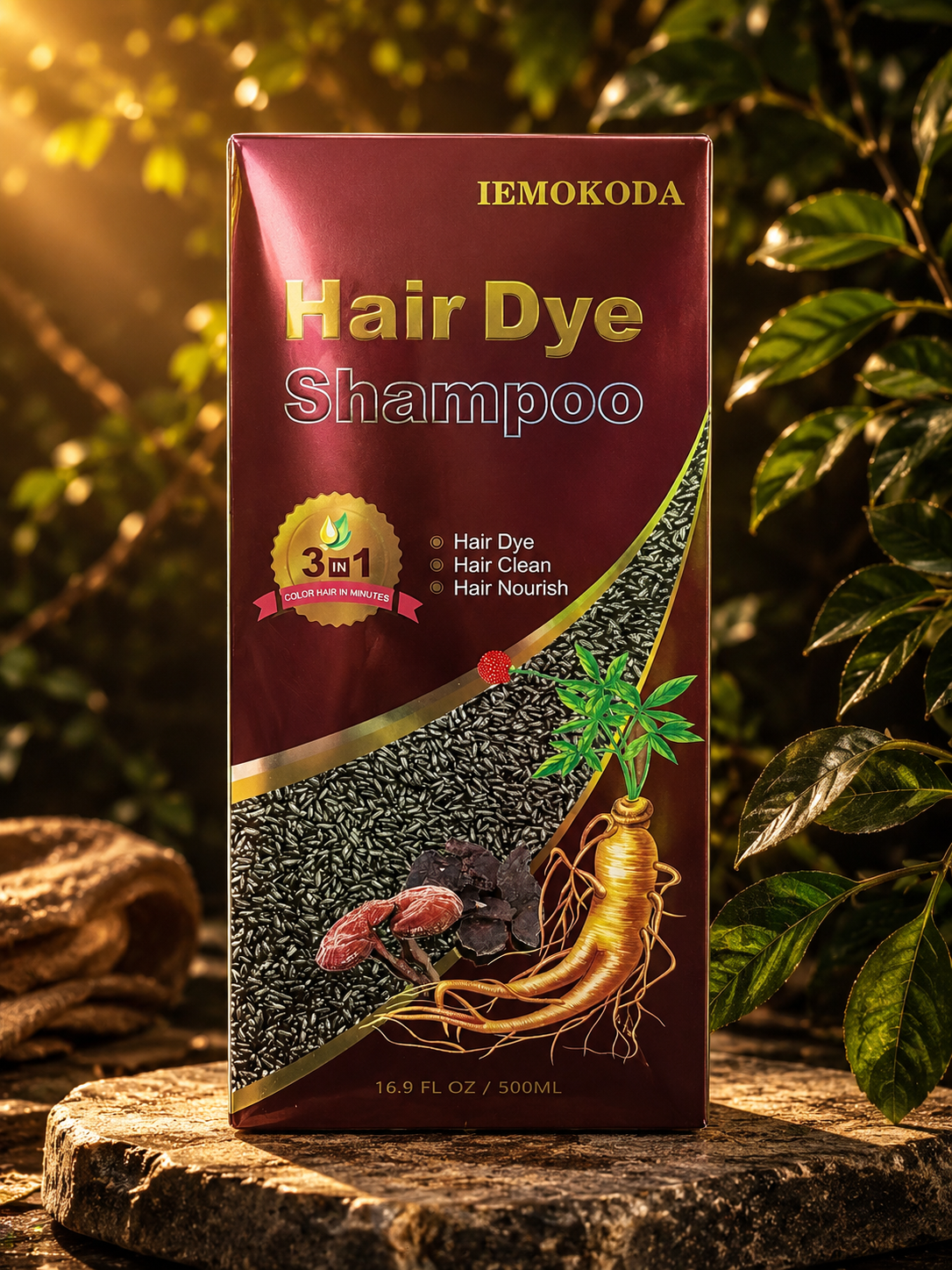 Wine Red Hair Color - 3-in-1 Long-Lasting Natural Dye Shampoo for Gray Hair, Easy Home Use for Men and Women, 16.9 Fl Oz