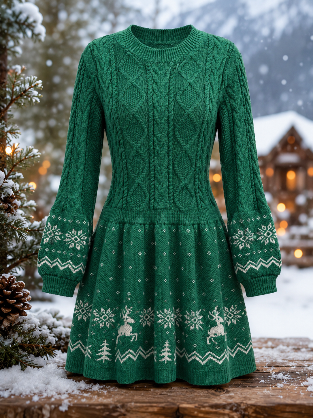 Christmas Sweater Dress Long Sleeve Bowknot Knitted